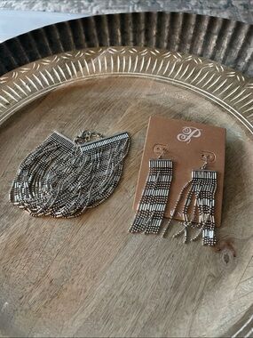 Plunder Silver-Tone Beaded Fringe Earrings and Bracelet Set